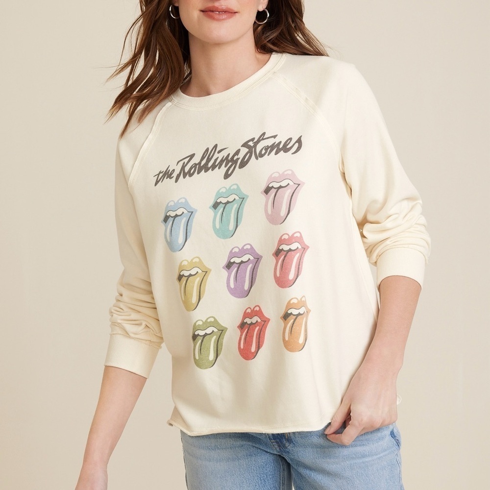 Maurices The Rolling Stones Sweatshirt Cream Multi Band Graphic Large Women’s